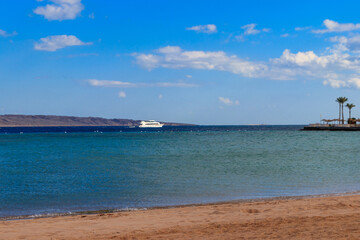 White yacht sailing in Red sea, Egypt