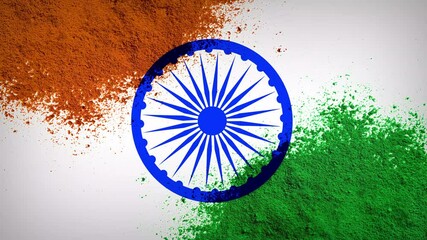 India Flag Ashoka Chakra rotating, Color Powder with chakra 
