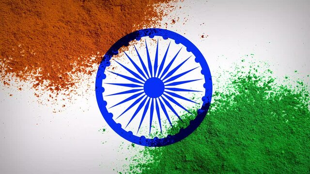 India Flag Ashoka Chakra rotating, Color Powder with chakra 