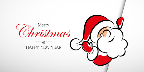 Święty Mikołaj machający ręką. Bożonarodzeniowa kartka. Wektor	 - 369396701
