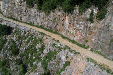 aerial view of tough high mountain road