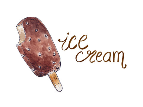 Chocolate ice cream eskimo pie, isolated on white background, 600dpi