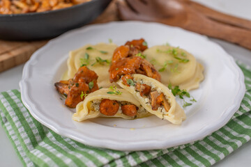home made Italian ravioli with fresh roasted chanterelles