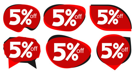 Set Sale 5% off bubble banners, discount tags design template, vector illustration