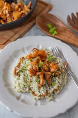 home made Risotto with chanterelle mushrooms and herbs