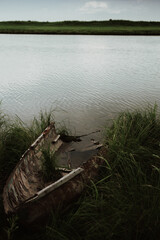 Naklejka premium boat on the river