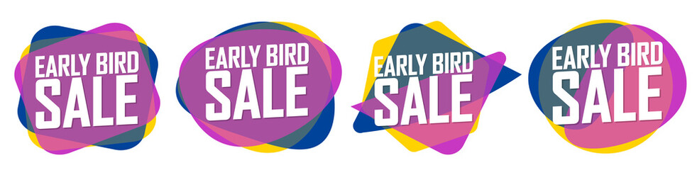 Fototapeta premium Early Bird, set sale bubble banners design template, discount tags, vector illustration