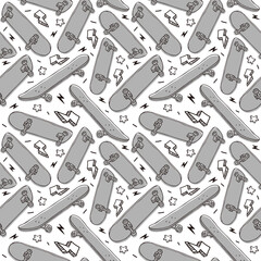 skateboard hand drawing illustration seamless pattern isolated in white background