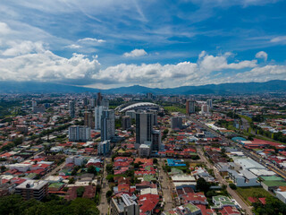 Beautiful aerial view os the city of San Jose Costa Rica, and its main park The Sabana 