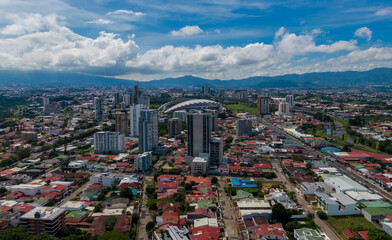 Beautiful aerial view os the city of San Jose Costa Rica, and its main park The Sabana 