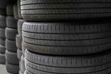 A stack of used tires background