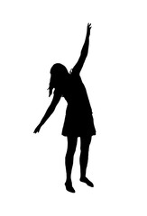 Fototapeta na wymiar Silhouette of girl, dancing with outstretched hands, wearing skirt. Vector Illustration isolated on white background. 