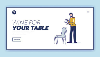 Wine glasses for dinner table serving. Landing page with holiday dinner preparation concept