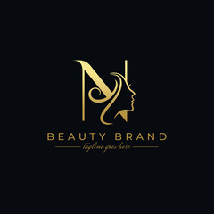 Fototapeta Letter N Beauty Face, Hair Salon Logo Design obraz