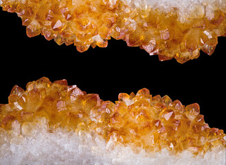 bright citrine crystals stripes isolated on black