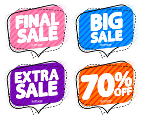 Set Sale speech bubble banners design template, discount tags, vector illustration