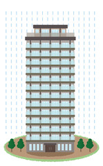 浸水の被害に遭う高層マンションのベクターイラスト