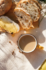 breakfast with coffee and sandwich