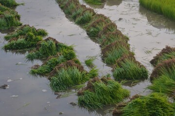 rice plant seeds in paddy fields