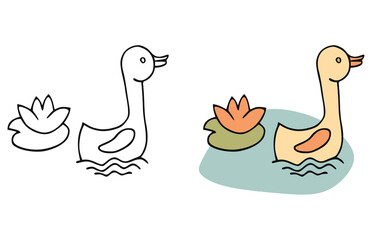 Little ducks swim in the pond beside the lotus flower. Little yellow duck icon. Cartoon of little yellow duck vector icon for web design isolated on white background