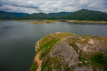 Sky blurred abstract background That has cloud cover from the coming rainstorm seasonally, roads and natural reservoirs