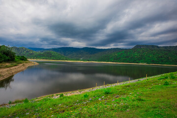 Sky blurred abstract background That has cloud cover from the coming rainstorm seasonally, roads and natural reservoirs