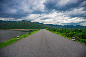 Sky blurred abstract background That has cloud cover from the coming rainstorm seasonally, roads and natural reservoirs