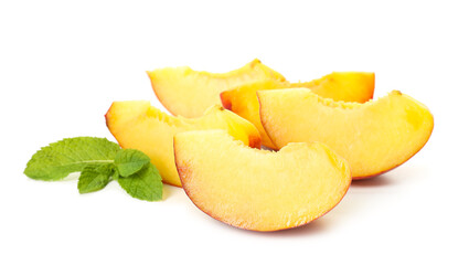 Sweet cut peach on white background