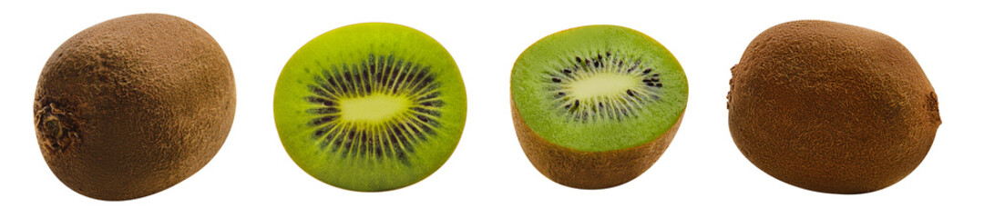 Sliced kiwi path isolated on white background.Half of ripe juicy fruit.Collection Clipping 