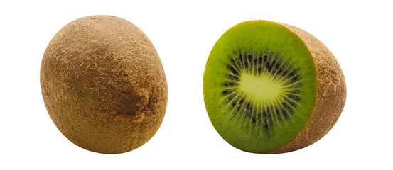 Sliced kiwi path isolated on white background.Half of ripe juicy fruit.Collection Clipping 

Path. Professional studio macro shooting, close up shot. 