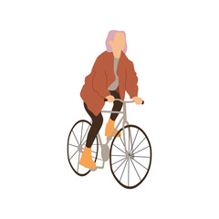 Young woman riding a bicycle. Vector flat illustration