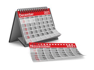2021 year. Calendar for December. Isolated 3D illustration