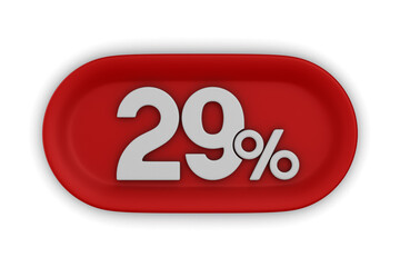 Button with twenty nine percent on white background. Isolated 3D illustration