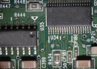 Microscopy of a surface mount printed circuit board.