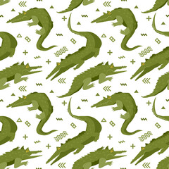 Seamless, endless pattern with menacing alligators or crocodiles, can be used as a print on children s clothing, vector eps 10 illustration