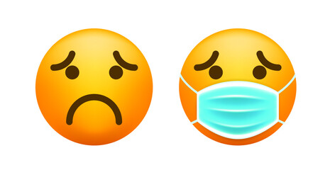 Cute Crying Face with Face Mask on White Background. Isolated Vector Illustration