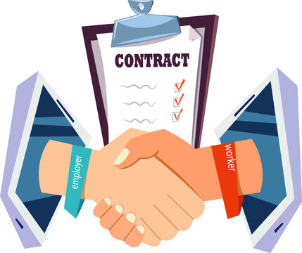 Concept of a contract.Handshake employer and employee.