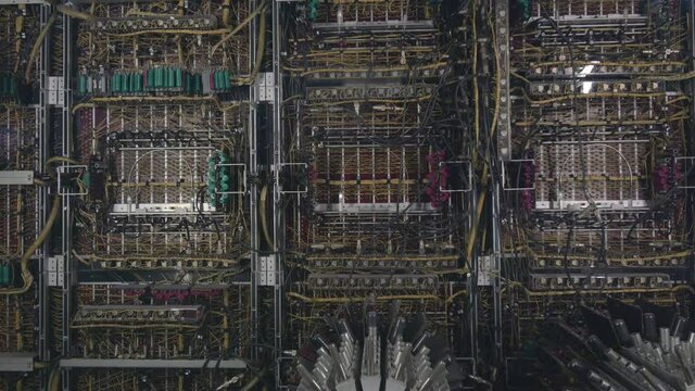 Rear view of first generation supercomputer. Steadicam shot