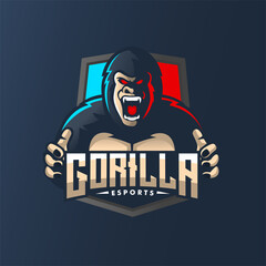 Gorilla mascot gaming logo design vector with modern illustration concept style for badge, emblem and t shirt printing. Angry gorilla illustration for sport and e-sport team. 