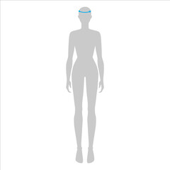 Women to do head measurement fashion Illustration for size chart. 7.5 head size girl for site or online shop. Human body infographic template for clothes. 
