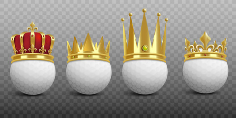 King golden crown on golf ball realistic template vector illustration isolated.