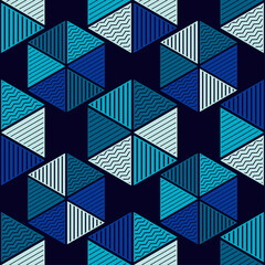 Shapes made of patterned triangles. Seamless background. Logo. Simple design. Vector illustration for web design or print.