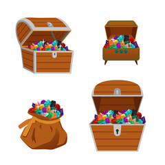 Set of opened pirates treasure chests and bags flat vector illustration isolated. © sabelskaya