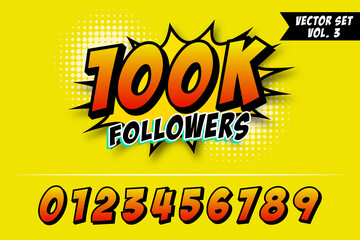 10k or 1000k followers, social sites post, greeting card vector illustration comic style