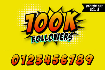 Obraz premium 10k or 1000k followers, social sites post, greeting card vector illustration comic style