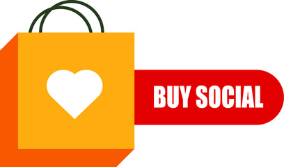 logo of a package for purchases. And the inscription buy social. Business concept.
