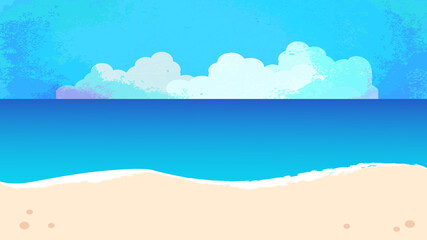 Fototapeta na wymiar 夏空と砂浜と海の背景イラスト