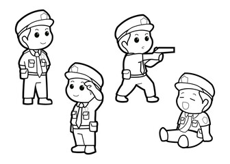 Police-themed vector graphic illustrations, perfect for children's and educational themed products, such as coloring books, posters, illustrations for dictionaries etc.