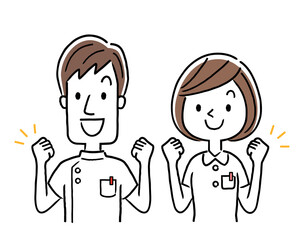 Vector illustration material: motivated young nurses, men and women