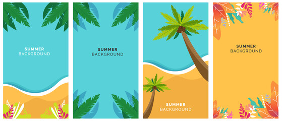 Vector set of social media stories design templates, backgrounds with copy space for text - summer landscape - background for banner, greeting card, poster and advertising - summer vacation concept